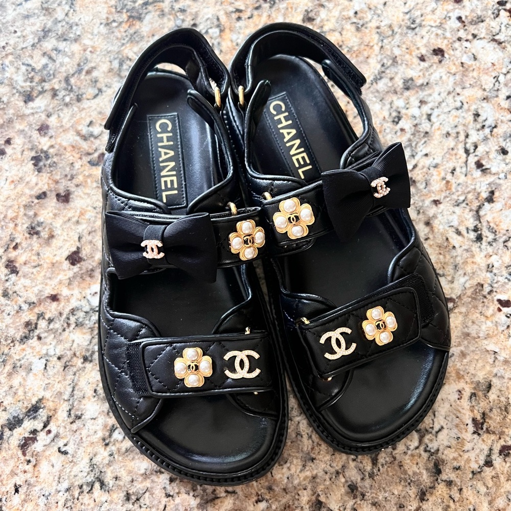 CHANEL Black Dad Leather Sandals